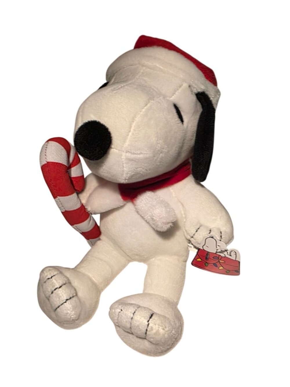 NWT - Snoopy Plush Toy Christmas Edition With Santa Hat & Candy Cane 10" Cedar F